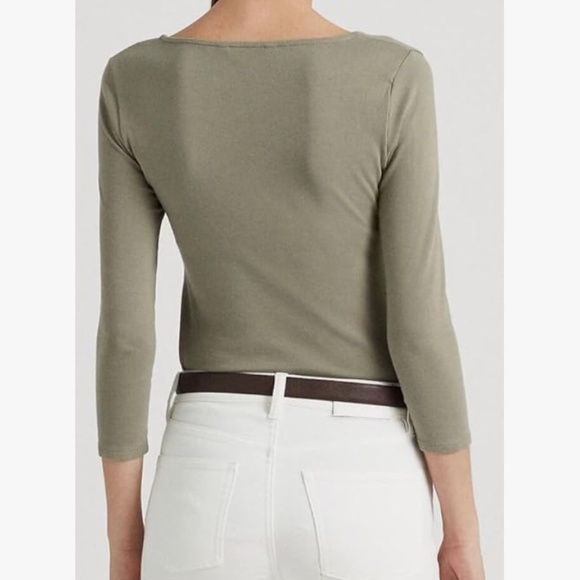 LAUREN RALPH LAUREN Petite Lace-Trimmed V-Neck Top - Picture 3 of 4